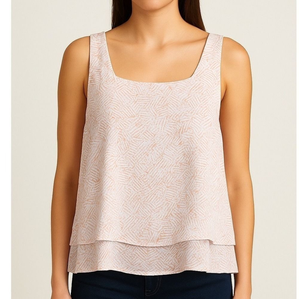 Gilli Pastel Abstract Print Layered Tank Top Square Neck Chiffon S